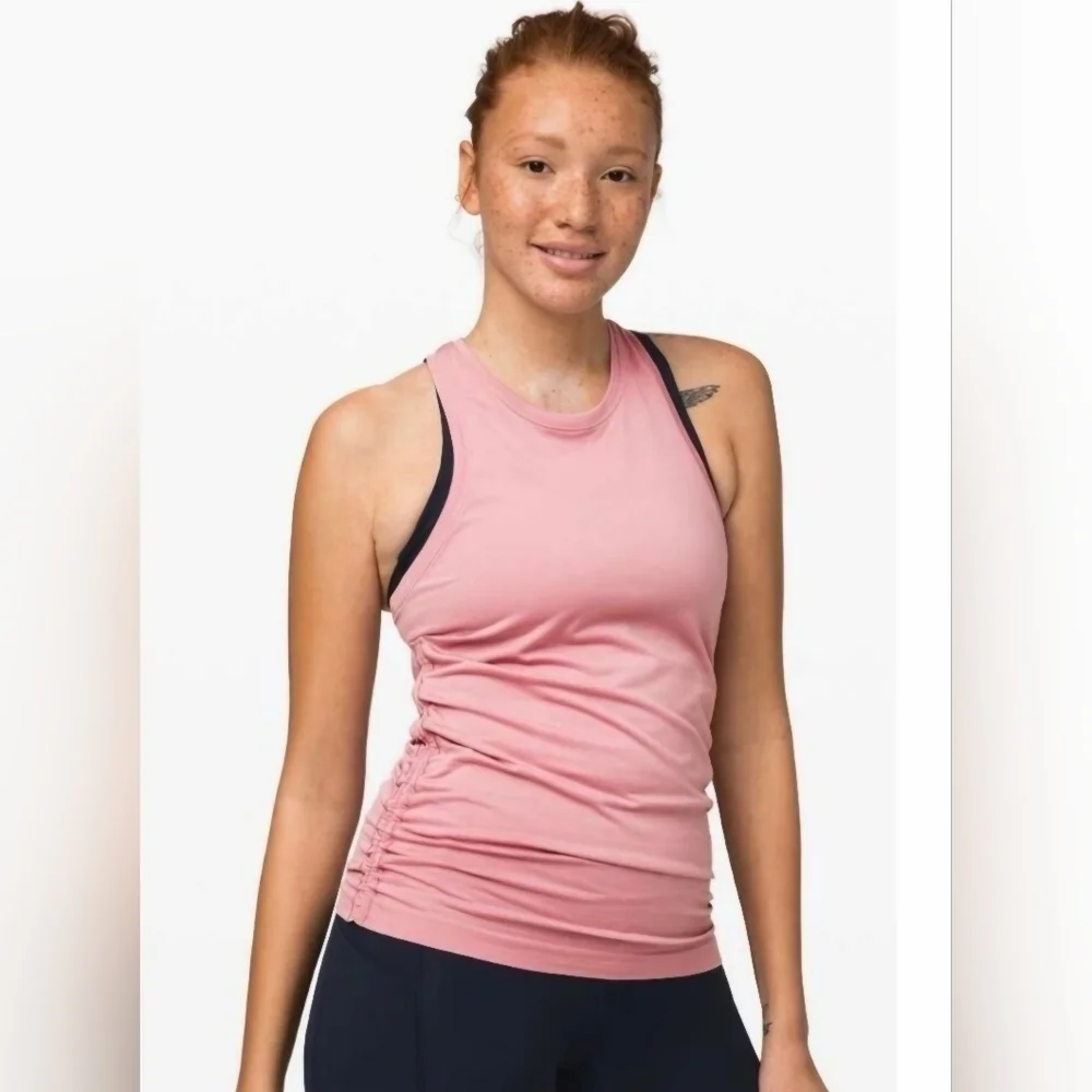 Lululemon Athletica Swiftly Speed Soft Pink Tank With Cinched Sides